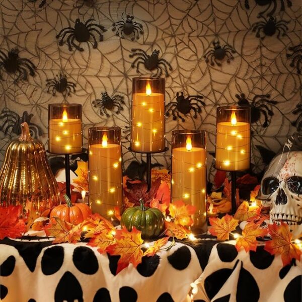 Homemory Flameless Candles with Embedded Star String Fairy Lights, Battery Operated Candles, LED Candle, Fake Candles with Remote Control and Timer for Halloween, Gray Acrylic, Set of 5(H4"5"6"8"8") - Image 2