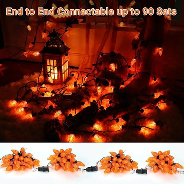 Brizled C9 Orange Lights, 16ft 25 LED Halloween Lights Connectable, UL Certified Orange Light String, Outdoor Lighting Black Wire for Halloween Thanksgiving Tree Patio Garden Party - Image 2