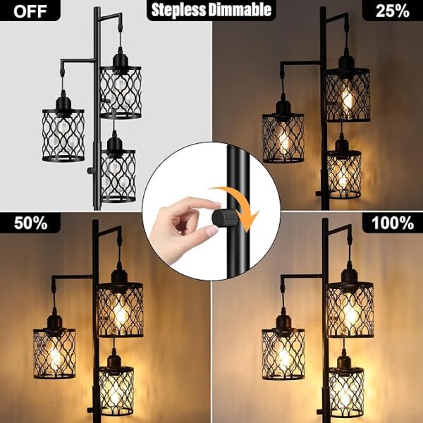 Dimmable Farmhouse Floor Lamp, Industrial Floor Lamp for Living Room with 3 X 6W LED Bulbs, 3 Light Rustic Standing Tall Lamp for Bedroom, Office, 68" - Image 2