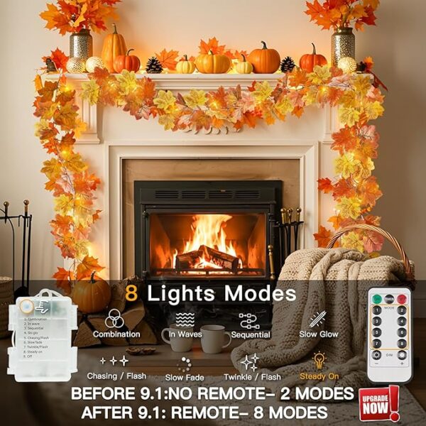 suddus Fall Leaves Garland with Lights, 20LED Battery Operated Fall Lights with Timer, Fall Decoration for Home, Table, Mantle, Office, Outdoor, Autumn, Halloween, Yellow - Image 2