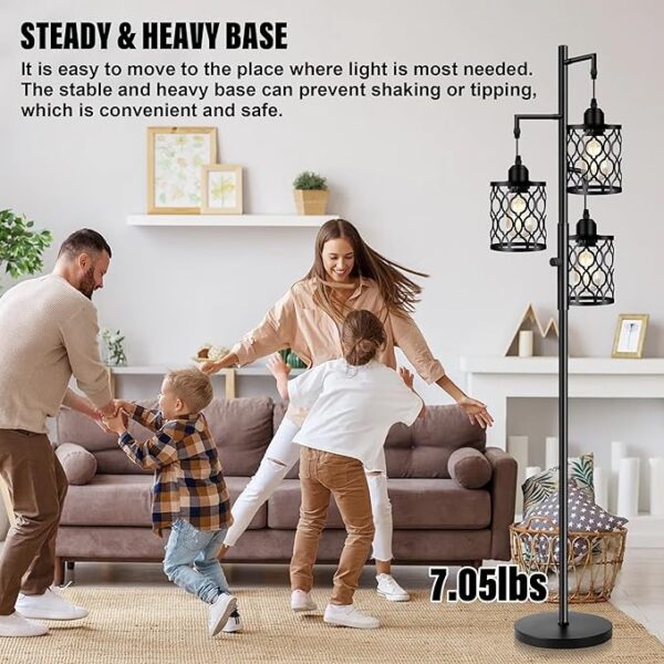 Dimmable Farmhouse Floor Lamp, Industrial Floor Lamp for Living Room with 3 X 6W LED Bulbs, 3 Light Rustic Standing Tall Lamp for Bedroom, Office, 68" - Image 4