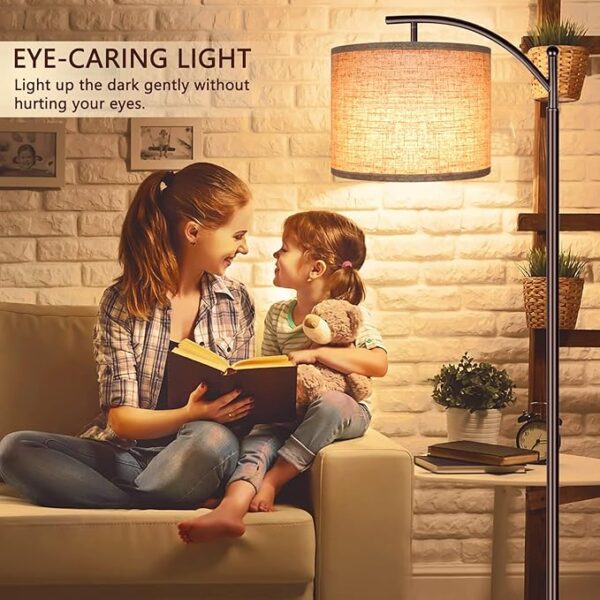 Rottogoon Floor Lamp for Living Room, LED Standing Lamp Tall Industrial Floor Lamp Reading for Bedroom, Office (9W LED Bulb, Beige Lampshade Included) -Oil-Rubbed Bronze - Image 6