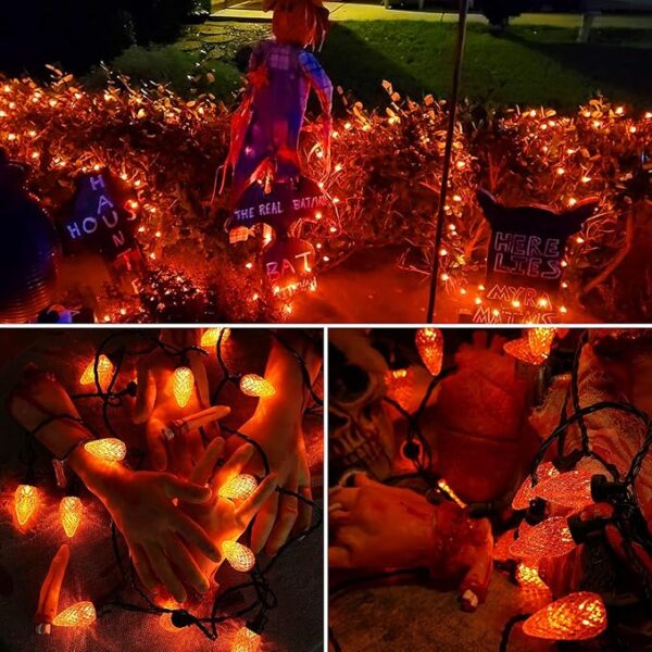 Brizled C9 Orange Lights, 16ft 25 LED Halloween Lights Connectable, UL Certified Orange Light String, Outdoor Lighting Black Wire for Halloween Thanksgiving Tree Patio Garden Party - Image 4