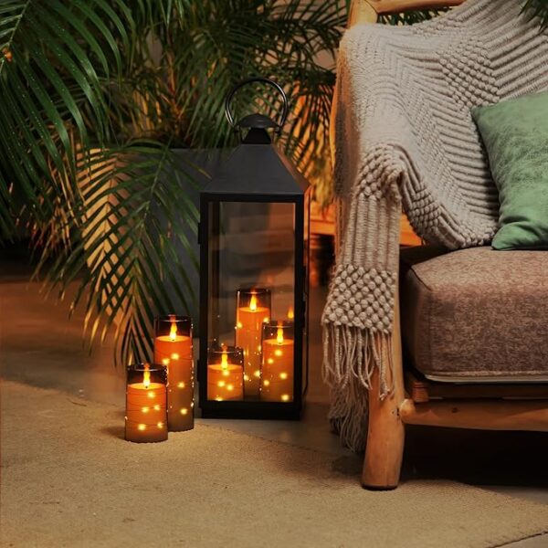 Homemory Flameless Candles with Embedded Star String Fairy Lights, Battery Operated Candles, LED Candle, Fake Candles with Remote Control and Timer for Halloween, Gray Acrylic, Set of 5(H4"5"6"8"8") - Image 4