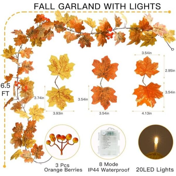 suddus Fall Leaves Garland with Lights, 20LED Battery Operated Fall Lights with Timer, Fall Decoration for Home, Table, Mantle, Office, Outdoor, Autumn, Halloween, Yellow - Image 6