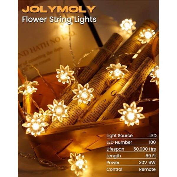 59 Ft 100 LED Flower Fairy Lights with Remote Timer, Plug in Connectable Twinkle Lights with Soft Flowers for Bedroom Wedding Dorm Indoor Outdoor Decor, Warm White - Image 2