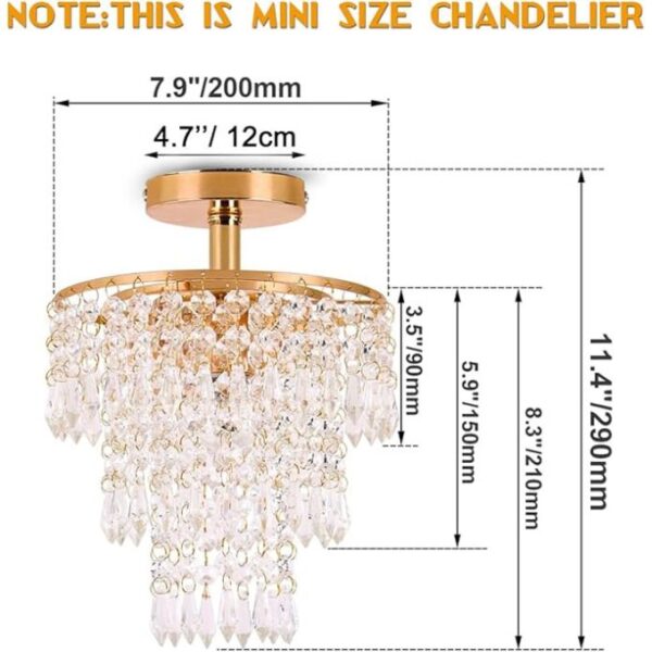 FRIXCHUR Mini Size Crystal Chandelier Modern Flush Mount Ceiling Light 3 Tiers Raindrops Crystal Pendant Lighting Fixture Decoration for Bedroom Hallway Living Room,E26 Base,Gold - Image 6
