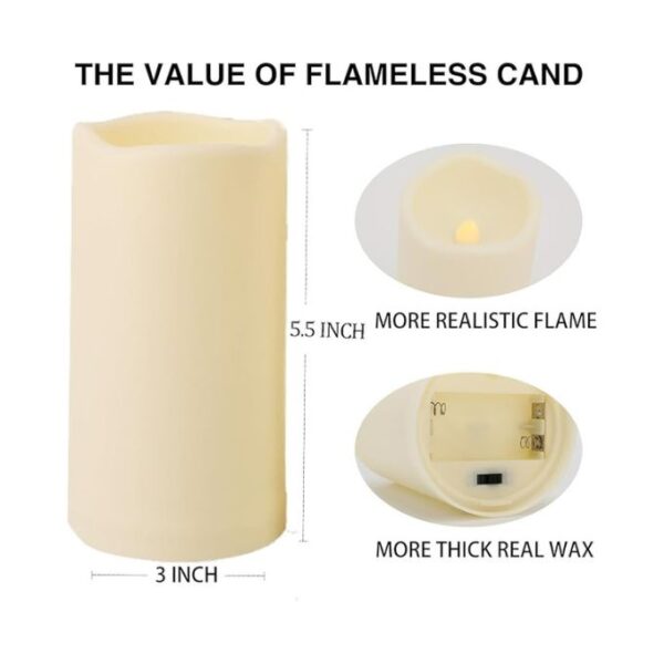 2PACK Outdoor Plastic flameless Candles with Remote Control and Timer, LED Flickering Battery Operated Electric Pillar Candles (D3 xH5.5) for Camping, Weddings, Home Decoration - Image 6