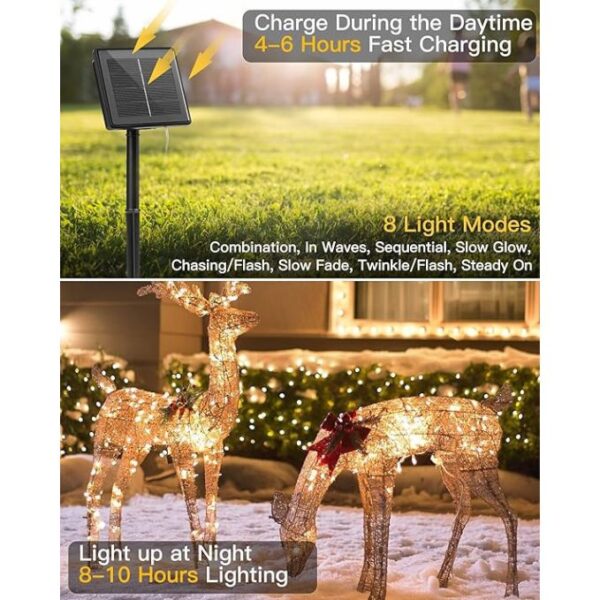 Minetom Solar String Lights for Outside, 33Ft 100 LED Outdoor Solar Fairy Lights, 8 Modes Balcony Lights for Tree Patio Christmas Party Wedding Decor (Warm White) - Image 2
