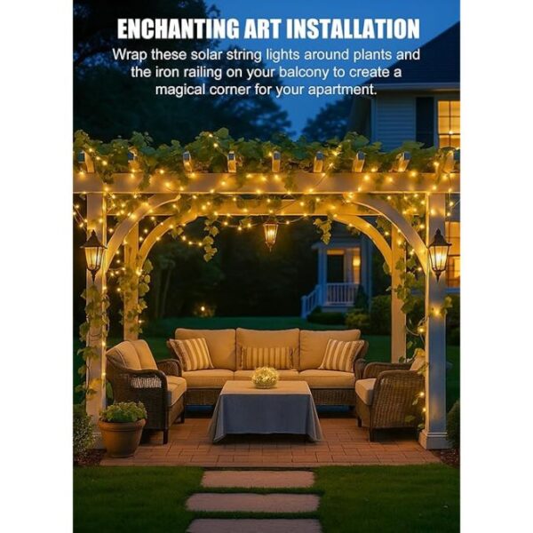 Minetom Solar String Lights for Outside, 33Ft 100 LED Outdoor Solar Fairy Lights, 8 Modes Balcony Lights for Tree Patio Christmas Party Wedding Decor (Warm White) - Image 3