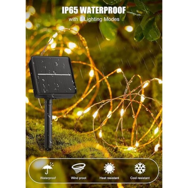 Minetom Solar String Lights for Outside, 33Ft 100 LED Outdoor Solar Fairy Lights, 8 Modes Balcony Lights for Tree Patio Christmas Party Wedding Decor (Warm White) - Image 4