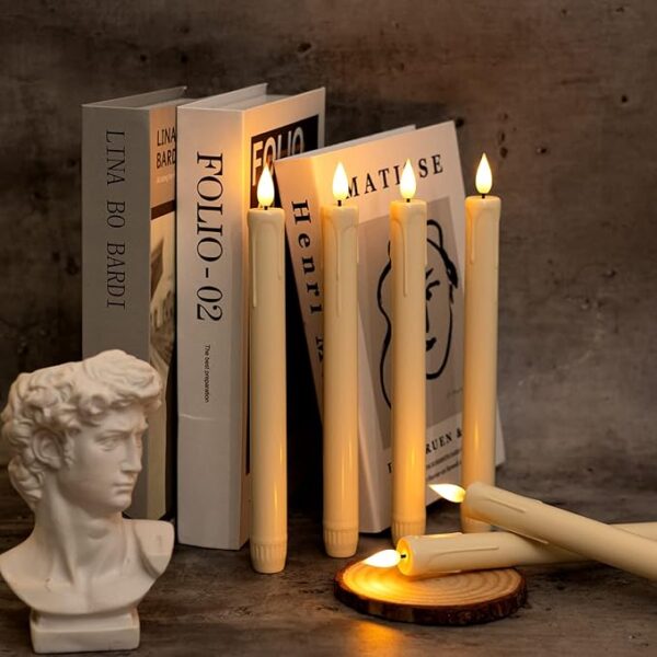 Homemory 6 Pcs Flameless Taper Candles with Remote, Timer, Dimmer, Ivory Battery Operated CandleSticks with Flickering Light, Plastic Led Window Candles, 9.6 Inches for Halloween Christmas Decoration - Image 4