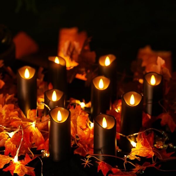 Homemory Black Flameless Candles, Halloween Candles, Battery Operated Candles, LED Pillar Candles with Remote Control and Timers, Set of 9 - Image 6