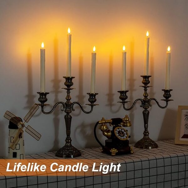 Homemory 6 Pcs Flameless Taper Candles with Remote, Timer, Dimmer, Ivory Battery Operated CandleSticks with Flickering Light, Plastic Led Window Candles, 9.6 Inches for Halloween Christmas Decoration - Image 3