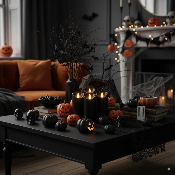 Homemory Black Flameless Candles, Halloween Candles, Battery Operated Candles, LED Pillar Candles with Remote Control and Timers, Set of 9 - Image 5
