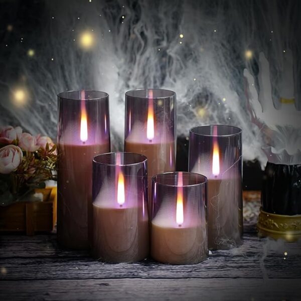 Flameless Candles with Remote Timer, Realistic Flickering Flame LED Candles, Battery Operated Candles Set of 5 (D 3" x H 4" 5" 6" 8" 8") (Grey) - Image 3