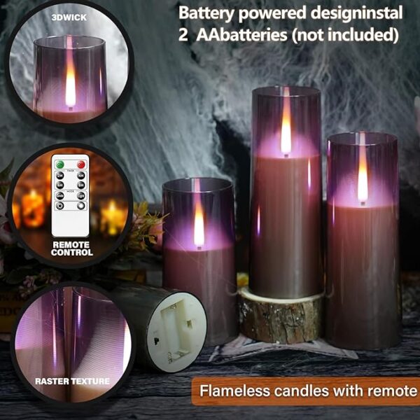 Flameless Candles with Remote Timer, Realistic Flickering Flame LED Candles, Battery Operated Candles Set of 5 (D 3" x H 4" 5" 6" 8" 8") (Grey) - Image 5