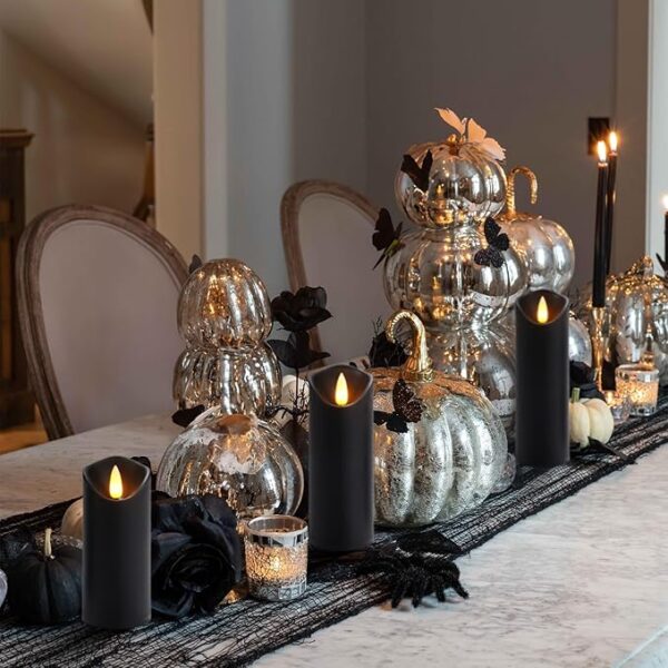 Homemory Black Flameless Candles, Halloween Candles, Battery Operated Candles, LED Pillar Candles with Remote Control and Timers, Set of 9 - Image 3