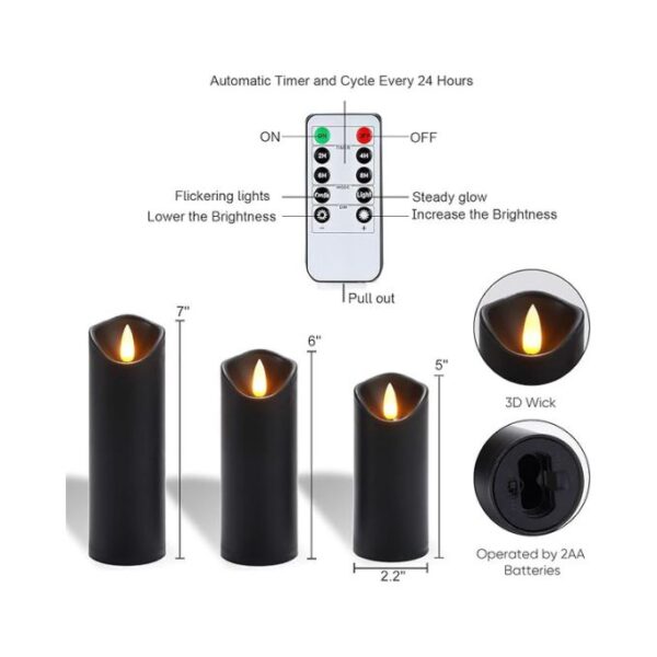 Homemory Black Flameless Candles, Halloween Candles, Battery Operated Candles, LED Pillar Candles with Remote Control and Timers, Set of 9 - Image 7