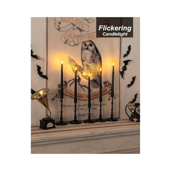 Homemory 12 Pcs Black Flameless Taper Candles Flickering, NO Remote, 11 Inches Taper Candles Battery Operated, Realistic Electric LED Candlesticks Made of Plastic for Halloween Party Home Decor - Image 5